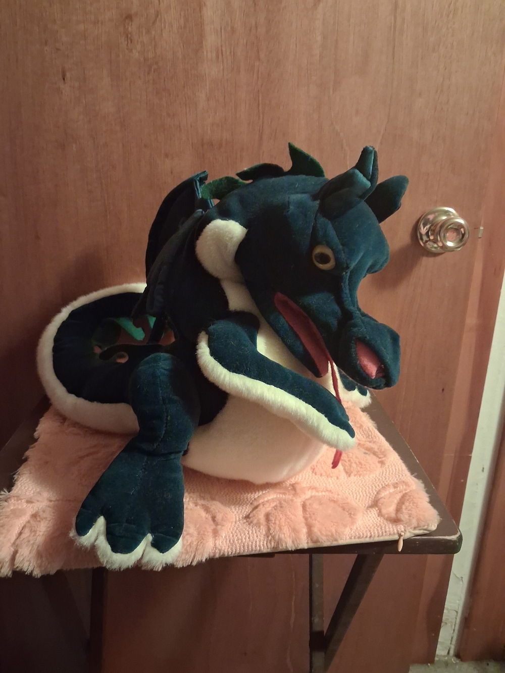 Plush Dragon PUPPET- Deep Teal and White.. THIS IS A PUPPET